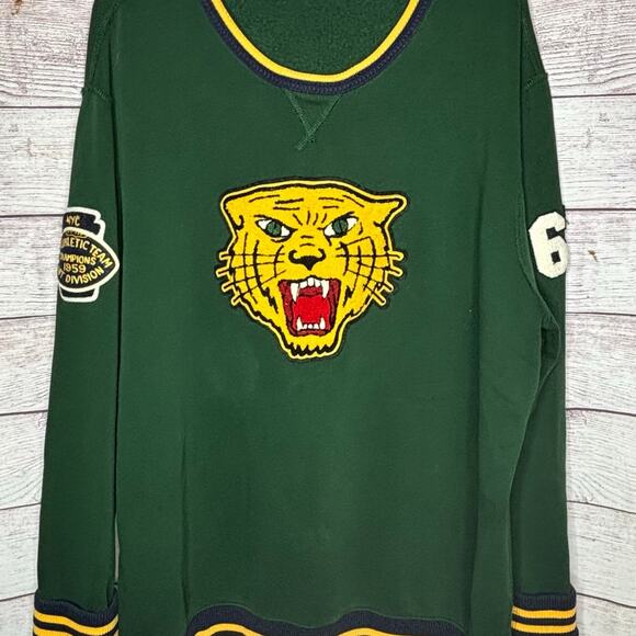 Ralph Lauren Polo Varsity Green Tiger Patch Pullover Crew Neck Sweatshirt XL - Picture 6 of 10